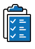 Clipboard icon displaying three bullet point check marks, representing a completed task list or a step-by-step compliance checklist.