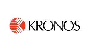 Kronos logo featuring bold blue text with a modern typeface, representing the company’s workforce management and human capital software solutions