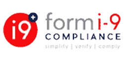 Form I-9 Compliance logo featuring official document imagery with checkmarks, symbolizing adherence to U.S. employment eligibility verification regulations and proper hiring practices