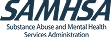 SAMHSA logo featuring bold black text with a stylized human figure, representing the Substance Abuse and Mental Health Services Administration's commitment to behavioral health and public well-being in the United States
