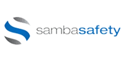 SambaSafety logo featuring bold, modern typography with orange and gray colors, representing the company’s driver risk management and safety solutions for fleets and employers