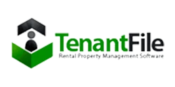 TenantFile logo featuring bold blue and orange text with a modern design, representing property management software solutions for tenant screening and leasing.