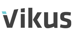 Vikus logo featuring clean, modern typography with blue and gray accents, representing innovative workforce management and employee engagement solutions.