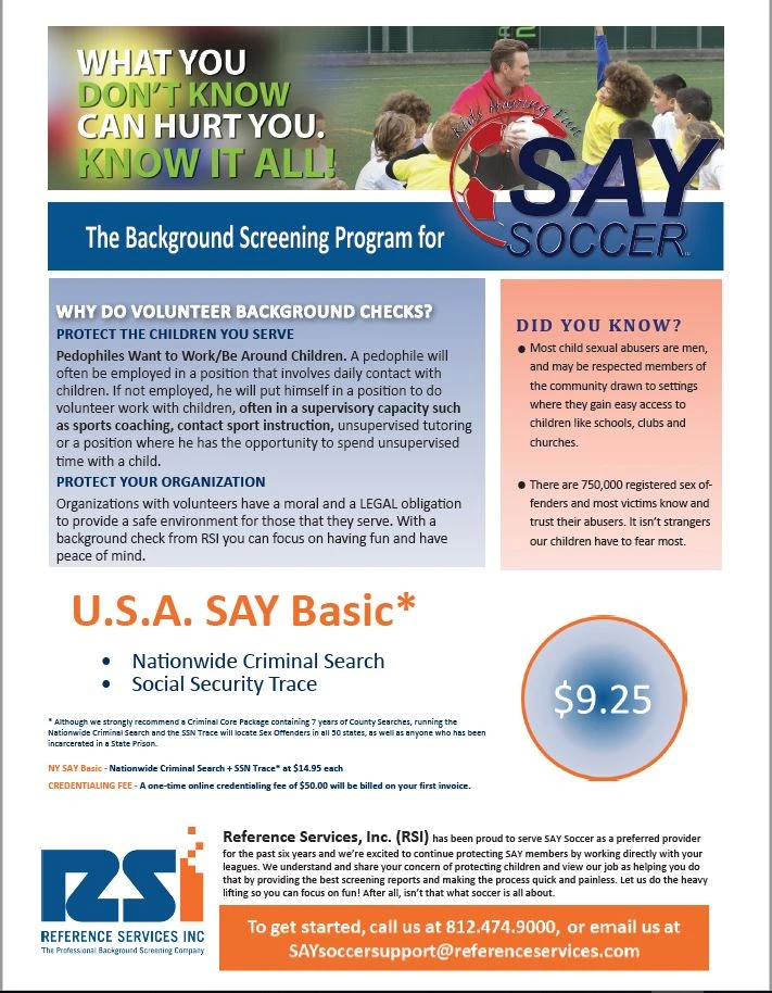 say soccer background screening partnership flyer